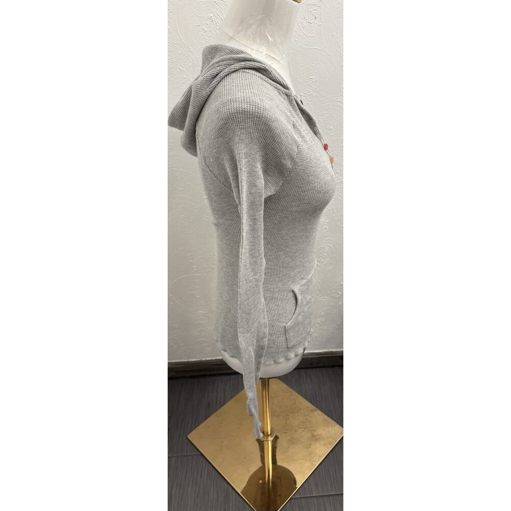 Vintage Lola Waffle Thermal Hooded Henley Size Medium Y2K Buttons Pouch Cotton - Picture 4 of 9